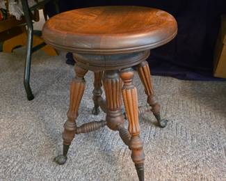 Antique Victorian Glass Clawfoot Piano Swivel Stool, Perfect condition!