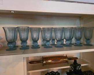 Vintage Fostoria CAPTIVA Blue Seashell Stem Water Goblets