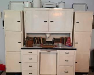 Gorgeous Hoosier Cabinet with matching chimney" cabinets (or chimney closets) manufactured byHoosier-Aide 