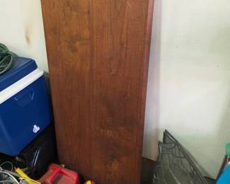 Counter top, heavy, most likely made of redwood.