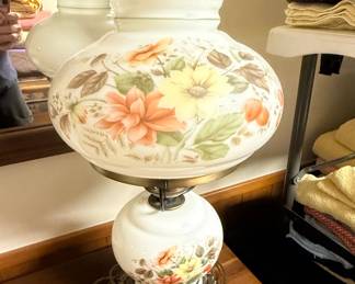 Vintage "Gone With The Wind" Style Floral Hurricane Lamp
