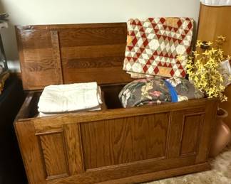 Antique Oak Blanket Chest with Paneled Sides