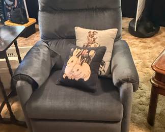 Gray Fabric Manual Recliner with Decorative Pillows