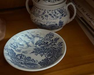 Enoch Wedgwood Countryside Blue Sugar Bowl and Saucer