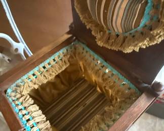 Antique Wooden Sewing Box with Upholstered Lid