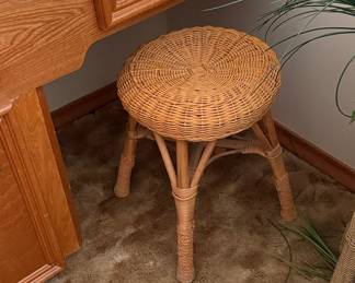 Vintage Rattan Stool / Plant Stand