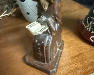 Hand Carved Wooden Monk Reading Bible Statue