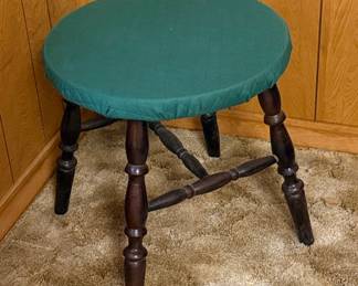 Antique Piano Stool with Turned Legs and Upholstered Seat
