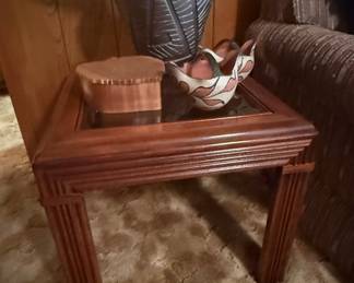 Vintage Chinese Chippendale Walnut and Glass Top Side Table