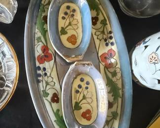 Vintage Noritake Lusterware Floral Serving Tray with Inserts