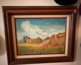 Southwestern Landscape Oil Painting in Wooden Frame