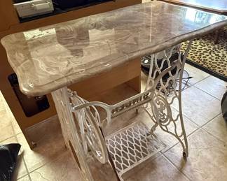 Antique Singer Sewing Machine Table with Marble Top