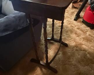 Antique Victorian Spool Turned Leg Side Table with Drawer