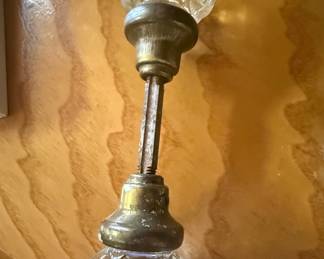Antique Pressed Glass Doorknob Set with Fluted Pattern and Brass Hardware