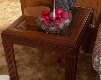 Lane Furniture "Rustic Americana" Walnut End Table with Glass Top