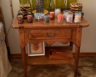 Vintage Leick Wave Console Table with Drawer in Medium Oak Finish