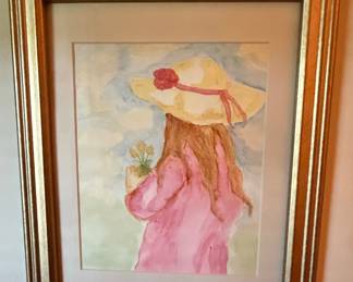 Watercolor Painting of a Girl in a Sun Hat