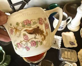 Victorian-style Porcelain Teapot with Bird and Floral Motif