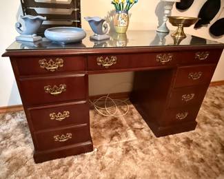 Vintage Cherry Wood Double Pedestal Desk