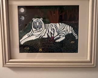 Framed Painting of a White Tiger