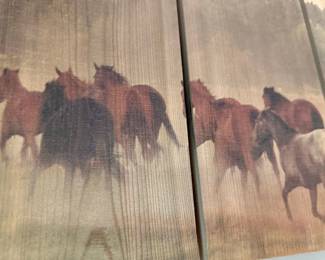 Rustic Horse Herd Wood Panel Wall Art by PH Burchett Style