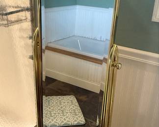 Hollywood Regency Style Brass Cheval Floor Mirror