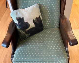 Rustic Wooden Armchair with Bear Pillow