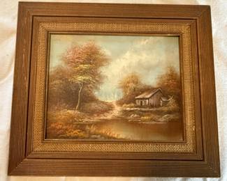 Landscape Painting with Cabin by M. Scott