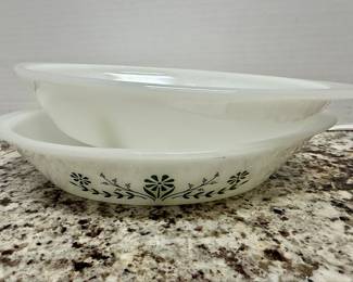 Glasbake "Green Daisy" Milk Glass Mixing Bowls