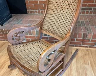 Victorian Style Lincoln Rocker with Cane Back and Seat