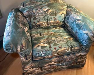 Castro Convertibles Sofa and Armchair Set with Pastoral Scene Tapestry Fabric