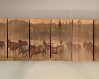 Rustic Horse Herd Wood Panel Wall Art by PH Burchett Style
