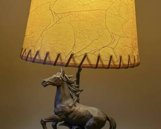 Bronze Horse Table Lamp with Parchment Shade