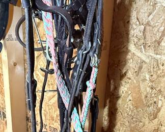 Western Horse Bridles and Reins Set with Braided Accents