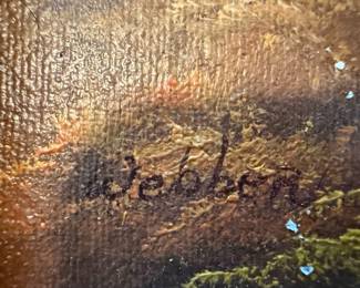 Landscape Painting with Cabin by M. Scott