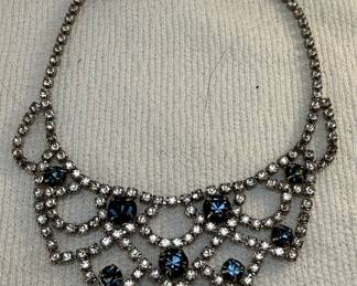 Rhinestone and Dark Blue Stone Necklace