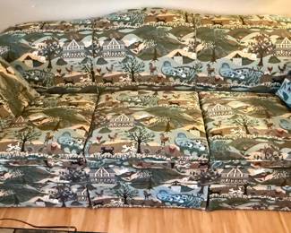 Castro Convertibles Sofa and Armchair Set with Pastoral Scene Tapestry Fabric