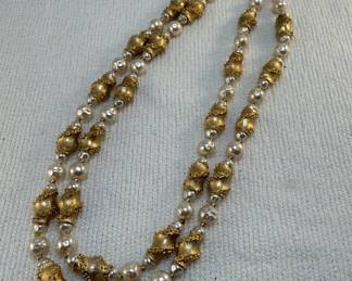 Double Strand Faux Pearl and Gold Tone Necklace