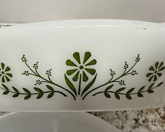 Glasbake "Green Daisy" Milk Glass Mixing Bowls