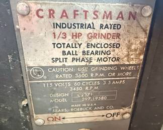 Craftsman Industrial Rayed 1/3 HP Bench Grinder