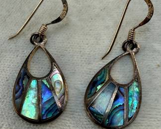 Sterling Silver and Abalone Teardrop Earrings - Bali Style