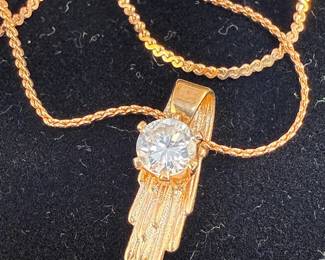Gold Tone Pendant Necklace and Earrings Set with Cubic Zirconia