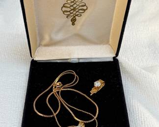 Gold Tone Pendant Necklace and Earrings Set with Cubic Zirconia