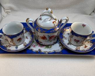 Paris Royal Print a la Main Cobalt Blue Floral Coffee Set