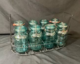 8 Aqua Blue Mason Jars