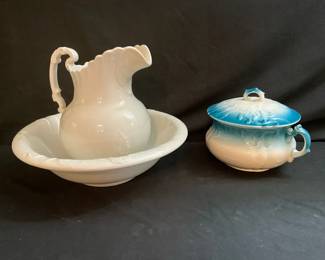 Blue Chamber Pot With Pitcher And Bowl