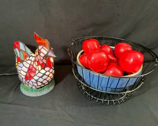 Red Ceramic Apples And Rooster