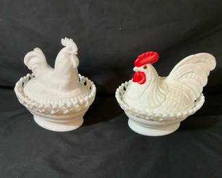 White Rooster Candy Dishes
