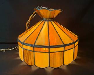 Vintage Tiffany Style Slag Glass Hanging Lamp