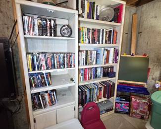Bookshelves DVD's books collectables